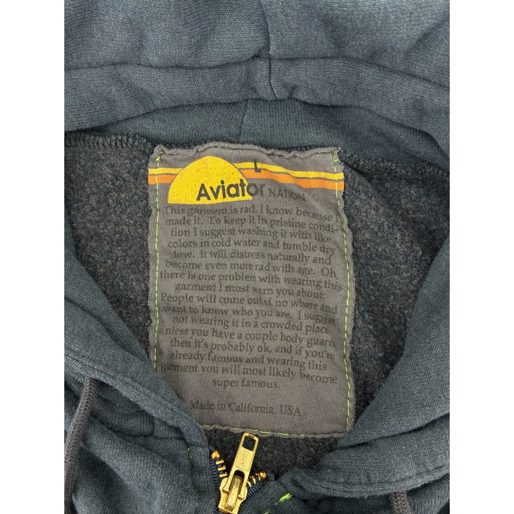 Aviator Nation 5 Stripe Zip Up Hoodie Navy Blue Charcoal Grey Large Made in USA - Picture 4 of 8